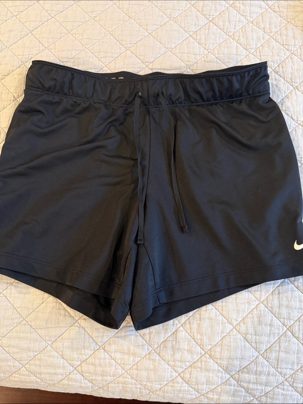 Nike Women's Black Athletic Shorts with White Swoosh